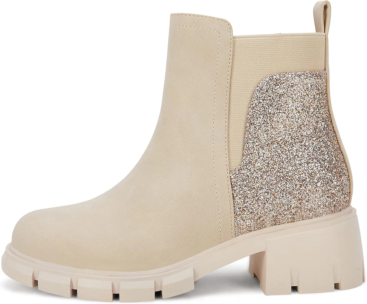 Ermonn Girls Ankle Boots Chelsea Glitter Side Zipper Non-Slip Outdoor Fashion Booties for Toddler/Little Kid/Big Kid