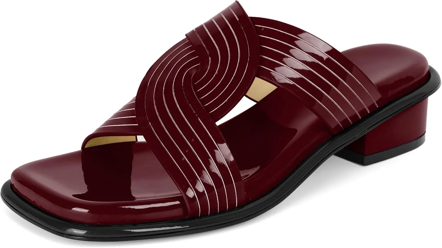 Esvowido Women Low Heel Sandals Square Open Toe Block Chunky Heel Slip On Mules Summer Casual Beach Vacation 1.25 Inch Shoes