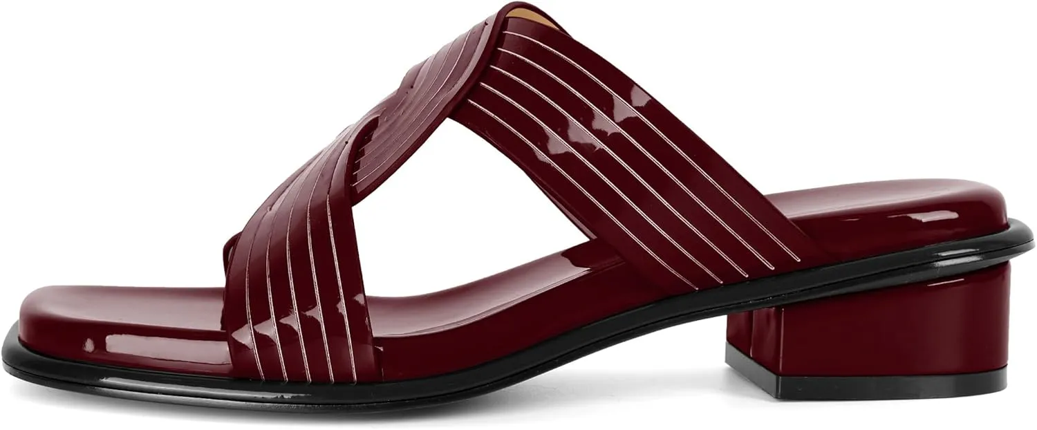 Esvowido Women Low Heel Sandals Square Open Toe Block Chunky Heel Slip On Mules Summer Casual Beach Vacation 1.25 Inch Shoes