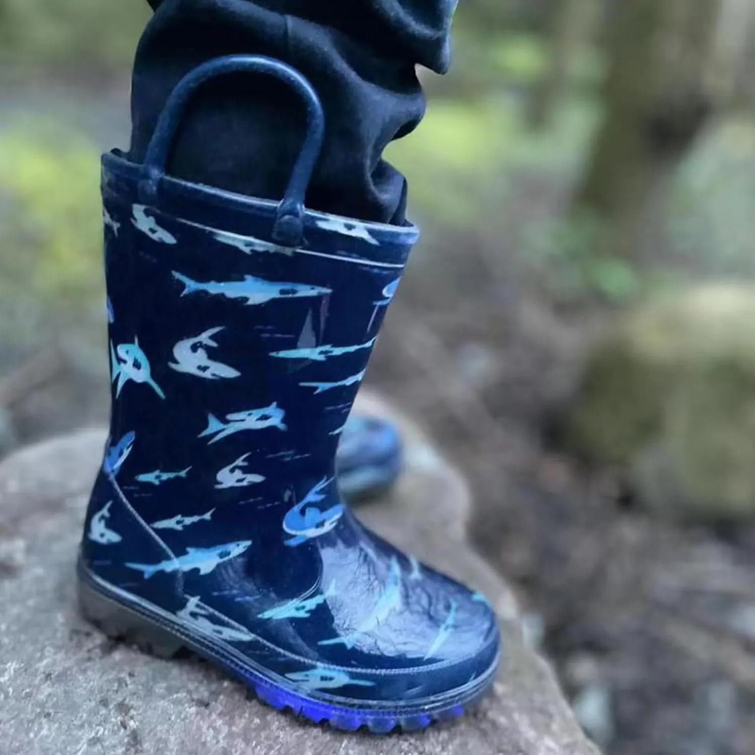 EUXTERPA Kids Toddler Light Up Rain Boots Boys Waterproof Patterns and Glitter Boots with Easy On Handles