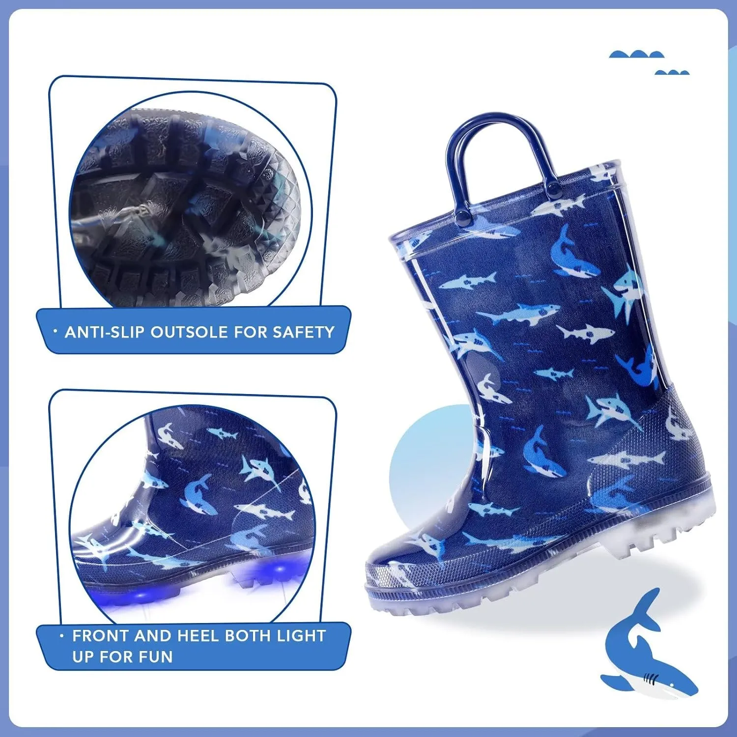 EUXTERPA Kids Toddler Light Up Rain Boots Boys Waterproof Patterns and Glitter Boots with Easy On Handles