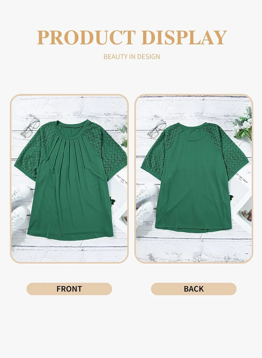 Eytino Plus Size Tops for Women Summer Lace Short Sleeve Crewneck Loose Casual Blouse Tunic T Shirts(1X-5X)