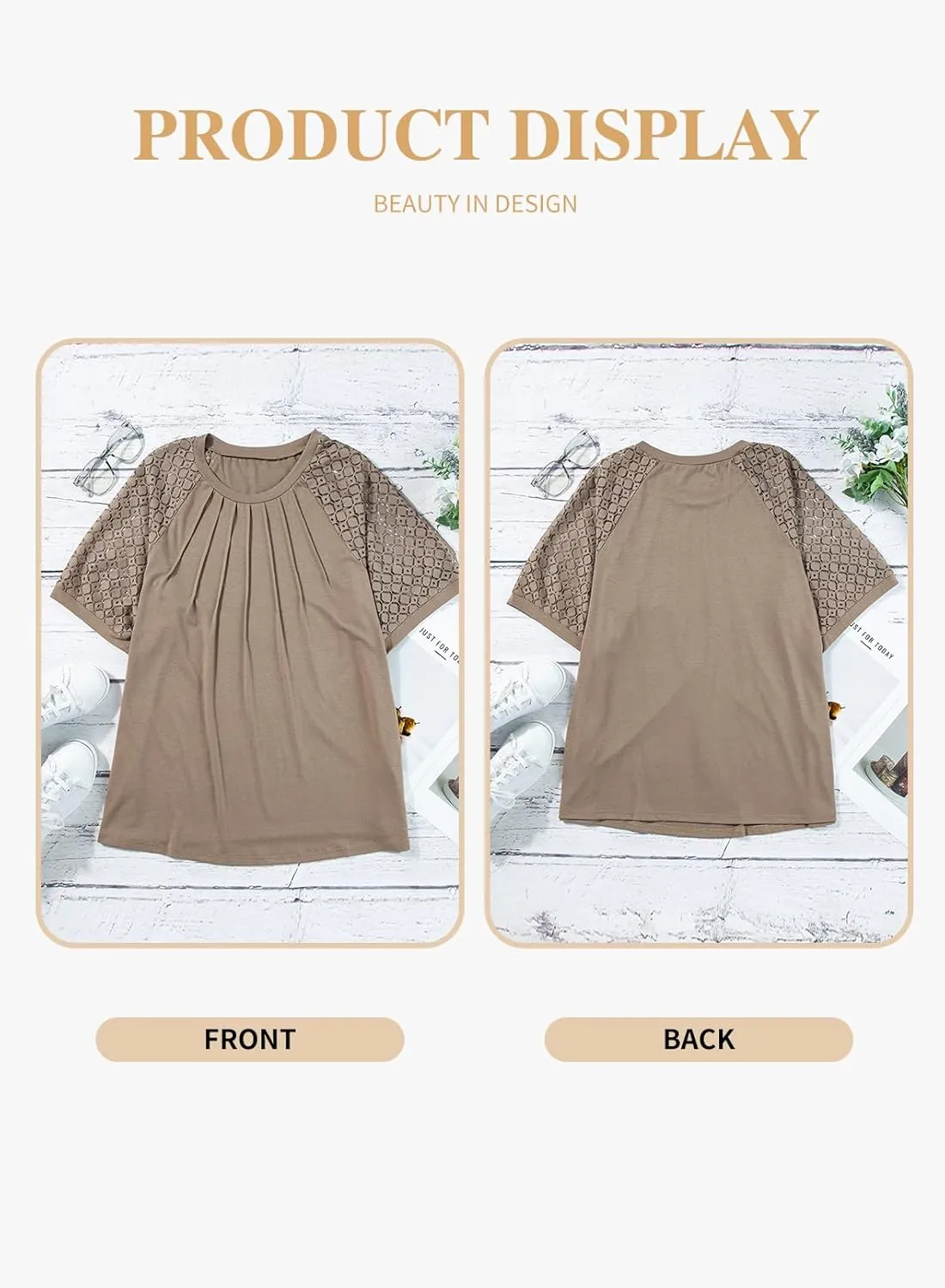 Eytino Plus Size Tops for Women Summer Lace Short Sleeve Crewneck Loose Casual Blouse Tunic T Shirts(1X-5X)
