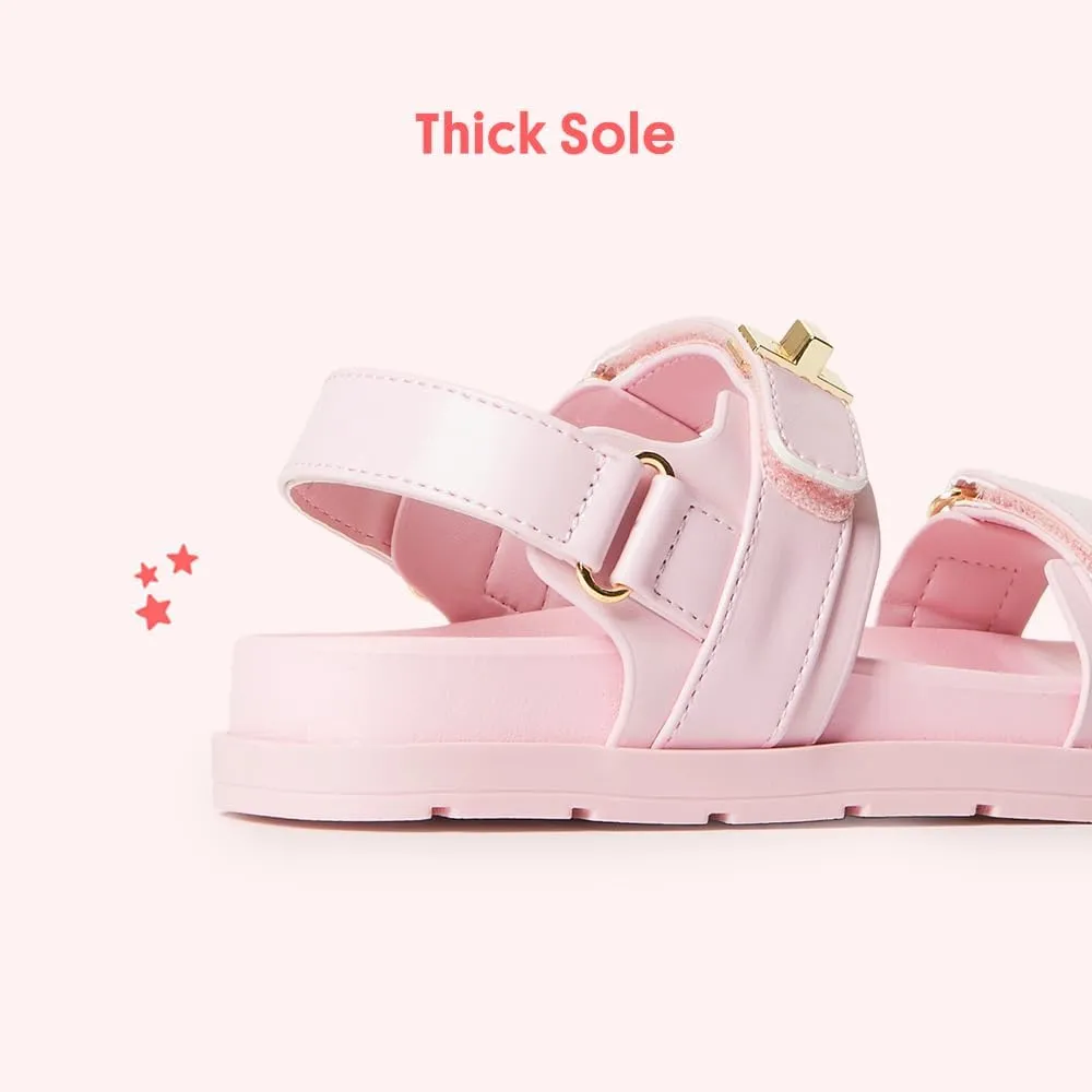 FabKids Girl's Flat Sandals Comfort Adjustable Double Strap Slip on Leather Footbed Sandals for Toddler Little Kid Big Kid