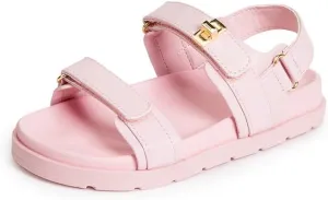 FabKids Girl's Flat Sandals Comfort Adjustable Double Strap Slip on Leather Footbed Sandals for Toddler Little Kid Big Kid