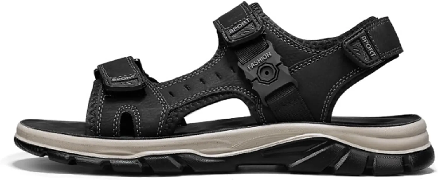 Fashion Men's Hiking Open-Toe Sandals, Breathable Classics Real Leather Sports Sandals, Outdoor Backpacking Beach Shoes