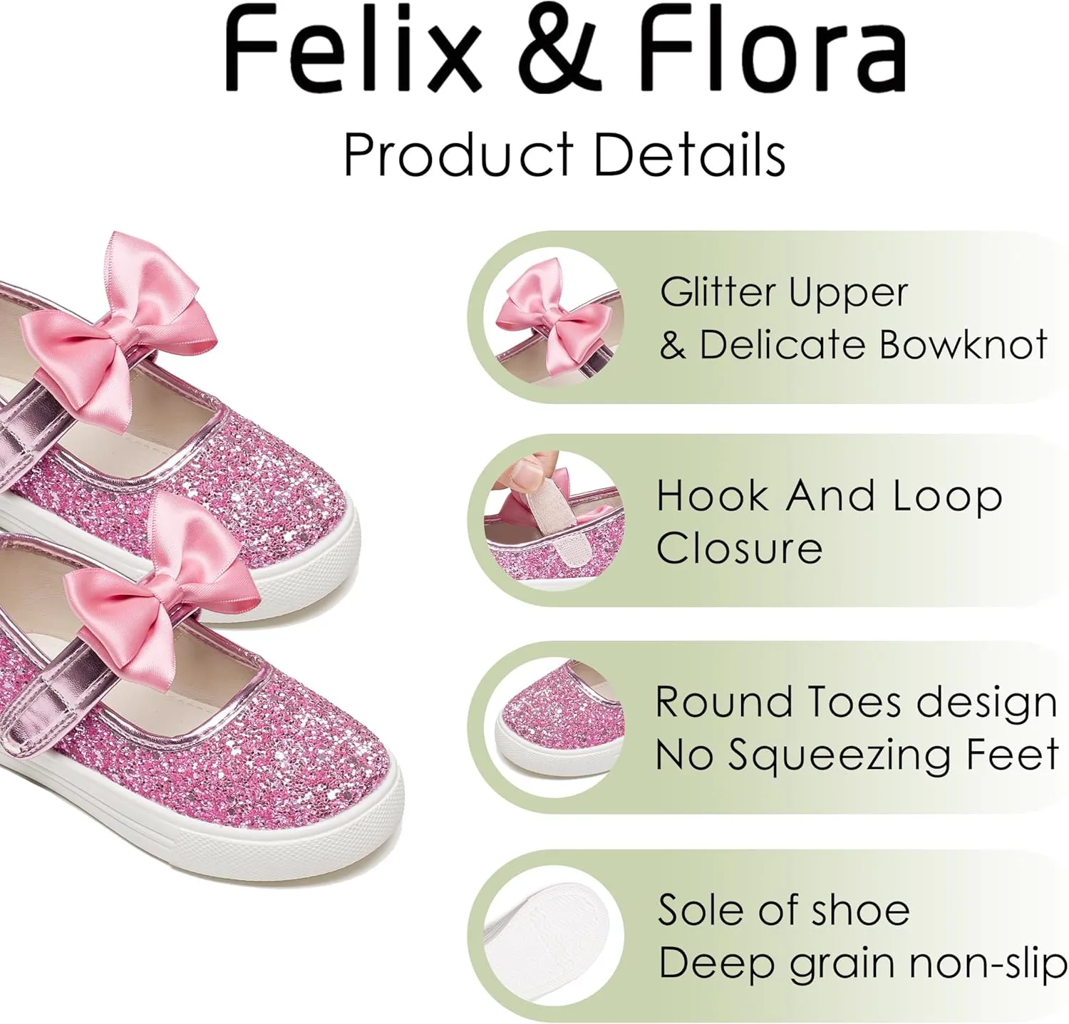 Felix & Flora Toddler/Little Kid Girls Running Shoes Glitter Sneakers Princess Fashion Casual Sports Shoes