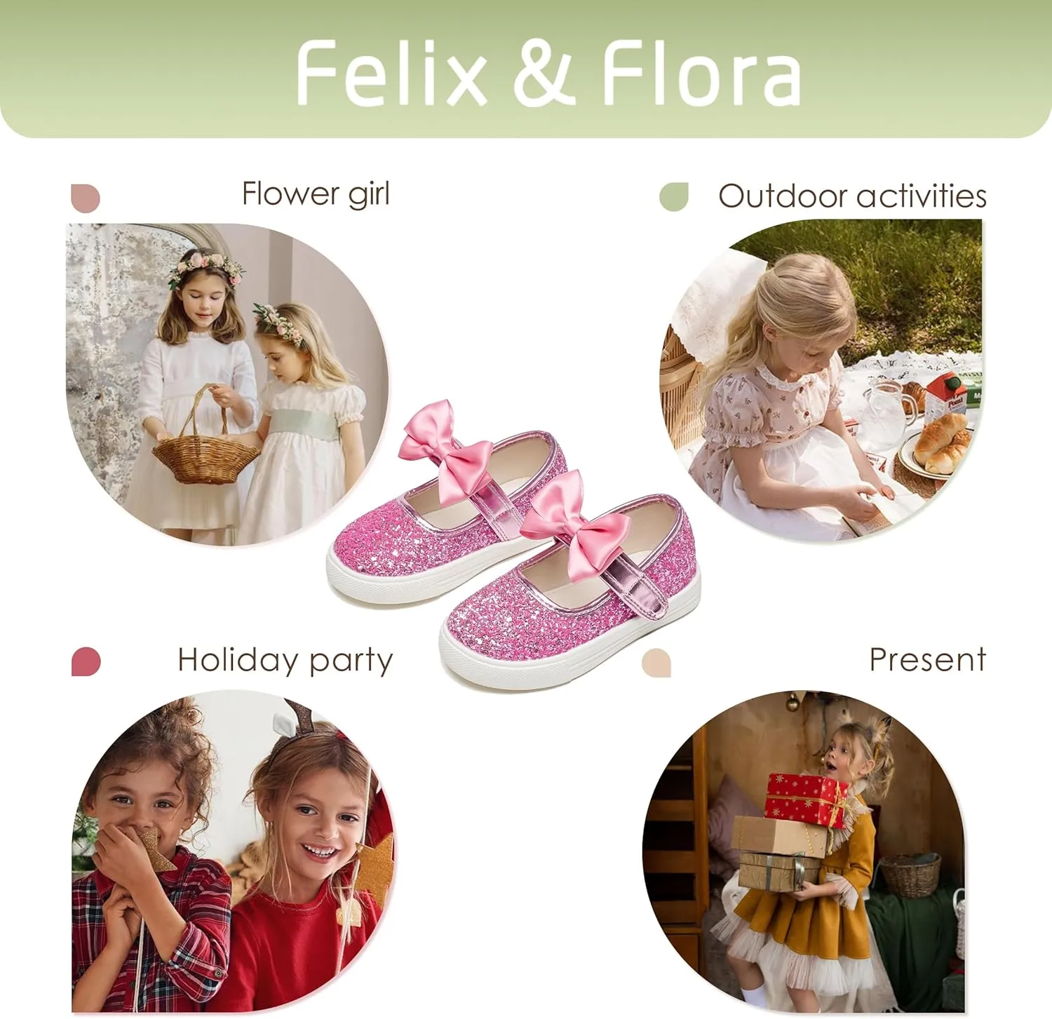 Felix & Flora Toddler/Little Kid Girls Running Shoes Glitter Sneakers Princess Fashion Casual Sports Shoes