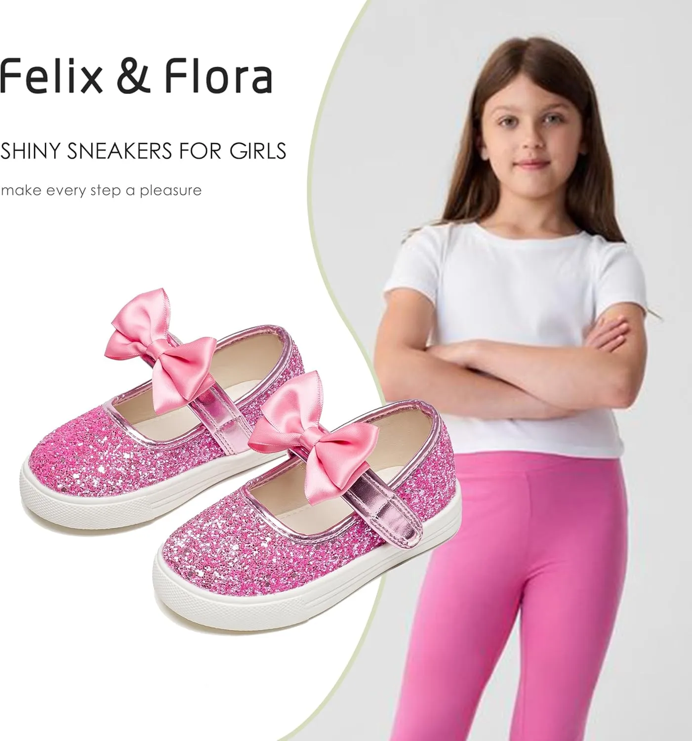 Felix & Flora Toddler/Little Kid Girls Running Shoes Glitter Sneakers Princess Fashion Casual Sports Shoes