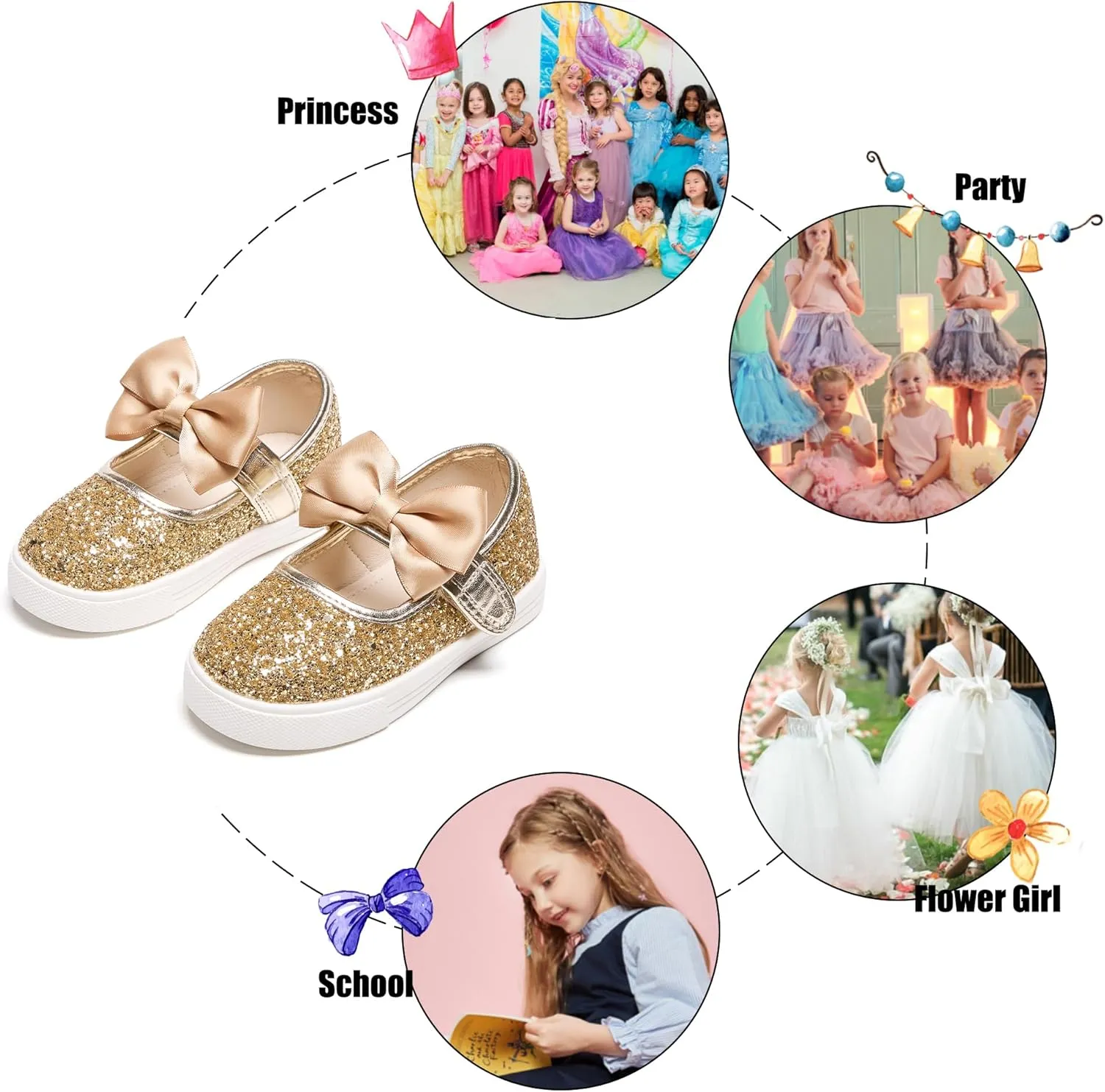 Felix & Flora Toddler/Little Kid Girls Running Shoes Glitter Sneakers Princess Fashion Casual Sports Shoes