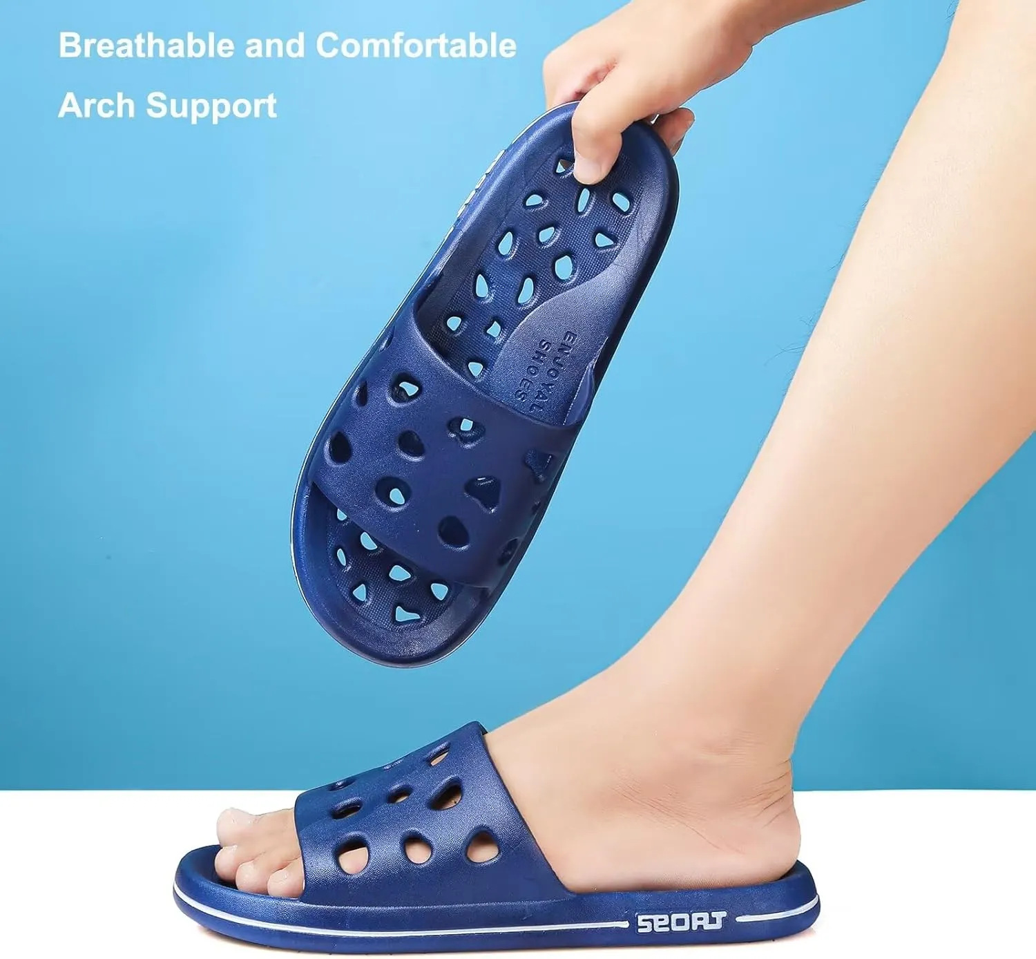 FINLEOO Shower Shoes for Women Men, Comfortable Arch Support Quick Drying Pool Slides, Non-Slip Beach Sandals Bathroom Travel College Dorm Shower Slippers
