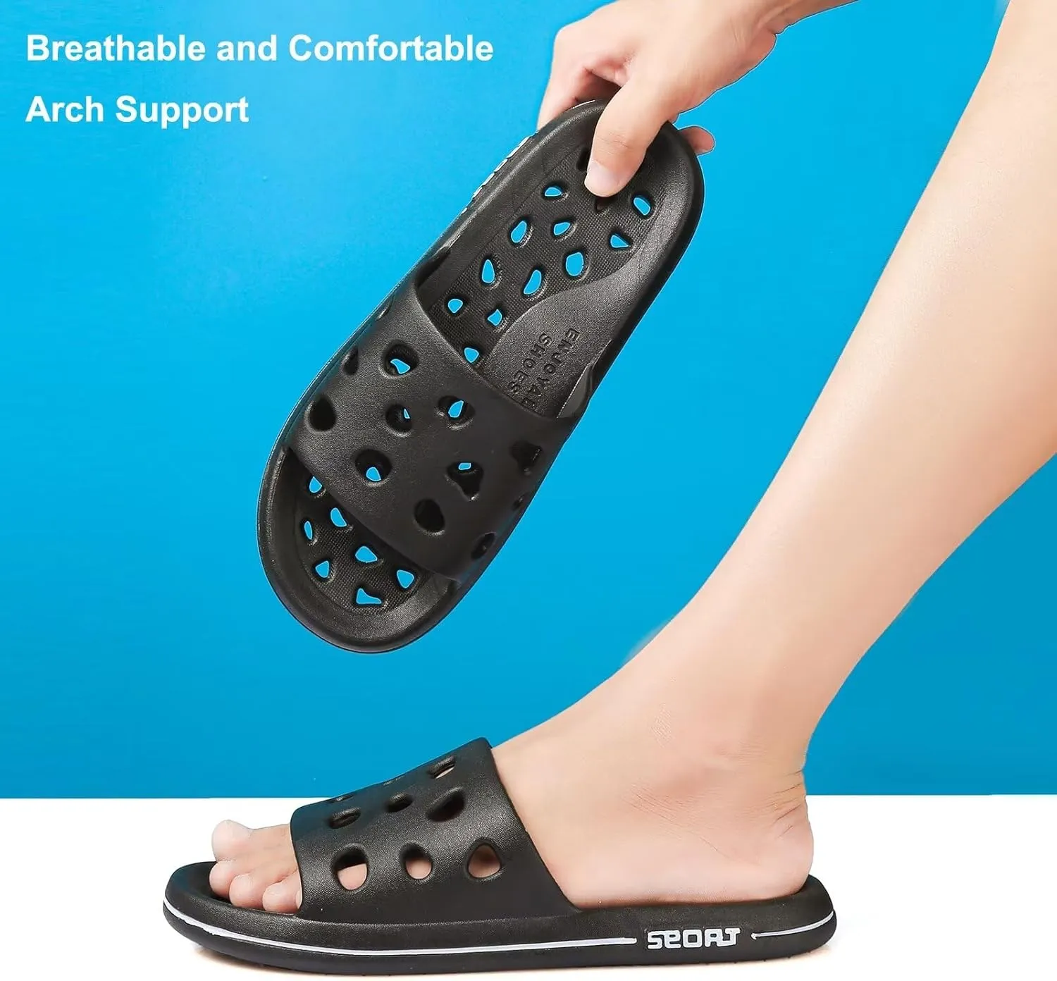 FINLEOO Shower Shoes for Women Men, Comfortable Arch Support Quick Drying Pool Slides, Non-Slip Beach Sandals Bathroom Travel College Dorm Shower Slippers
