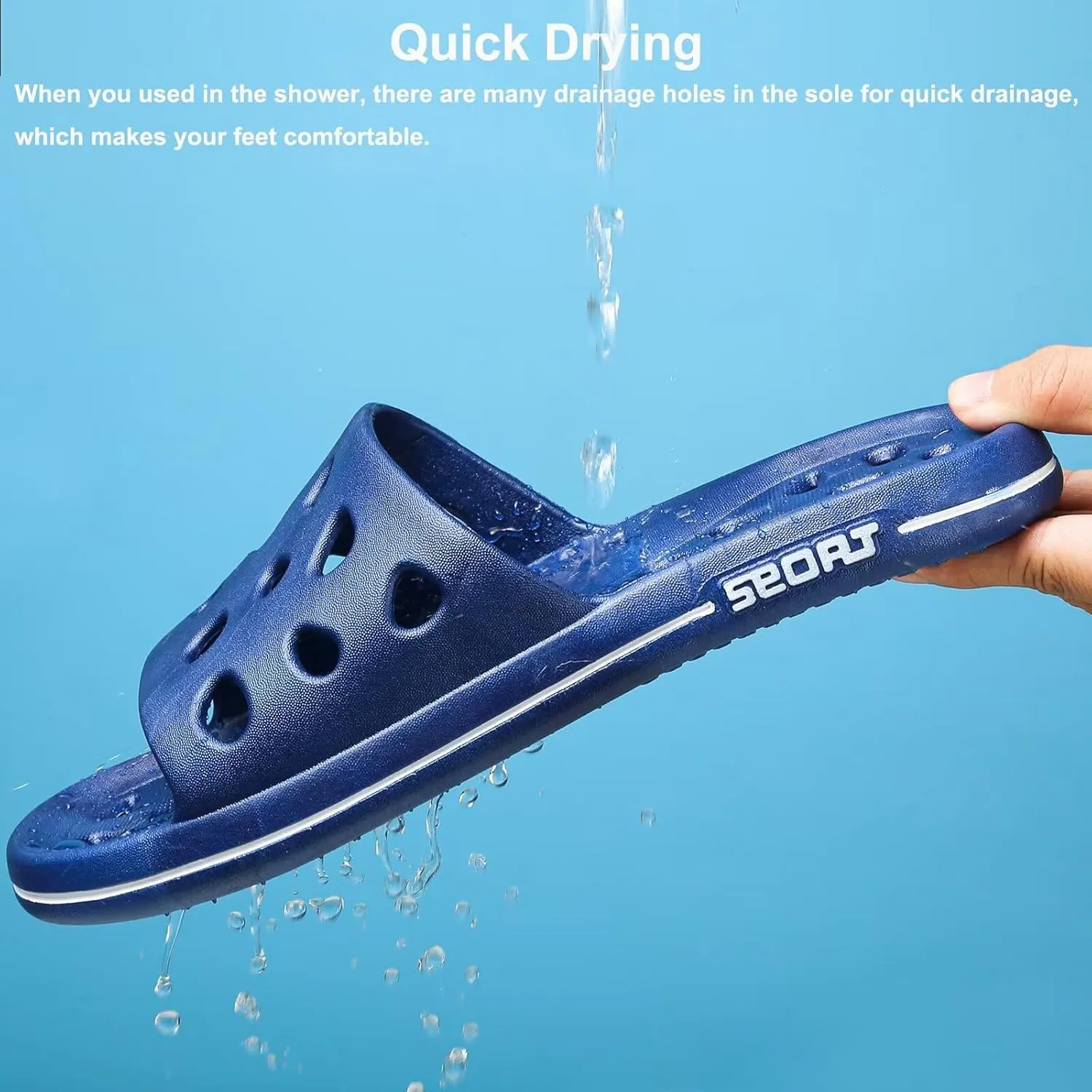FINLEOO Shower Shoes for Women Men, Comfortable Arch Support Quick Drying Pool Slides, Non-Slip Beach Sandals Bathroom Travel College Dorm Shower Slippers