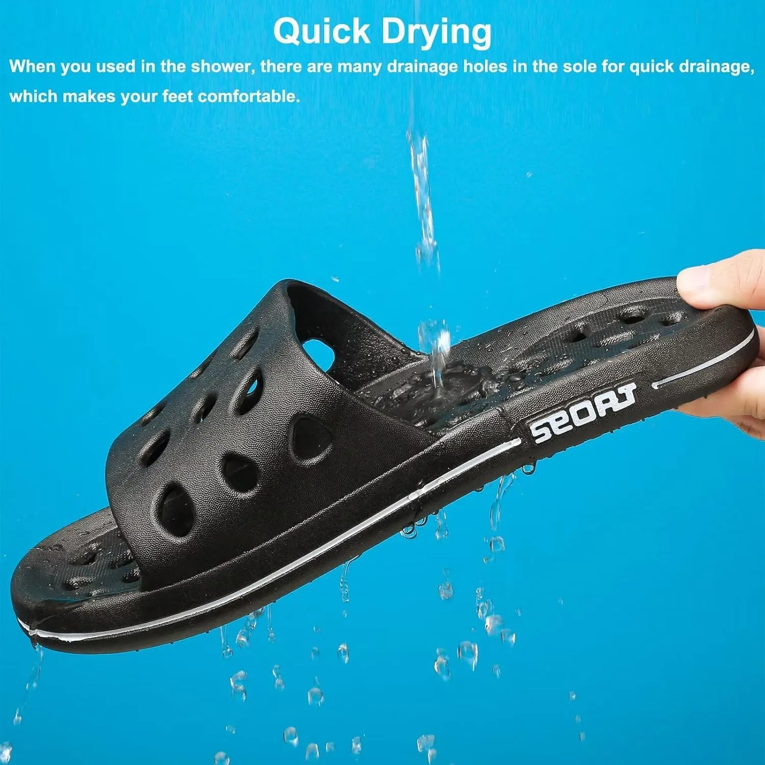 FINLEOO Shower Shoes for Women Men, Comfortable Arch Support Quick Drying Pool Slides, Non-Slip Beach Sandals Bathroom Travel College Dorm Shower Slippers