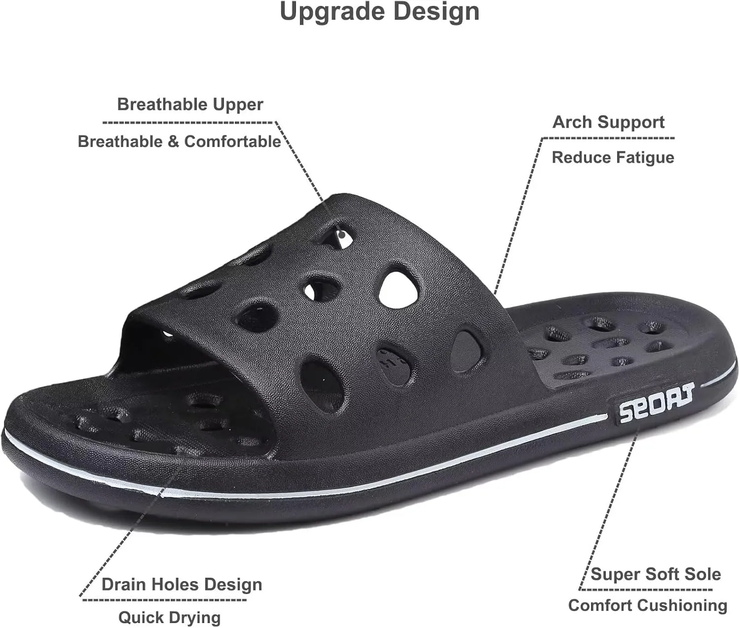 FINLEOO Shower Shoes for Women Men, Comfortable Arch Support Quick Drying Pool Slides, Non-Slip Beach Sandals Bathroom Travel College Dorm Shower Slippers