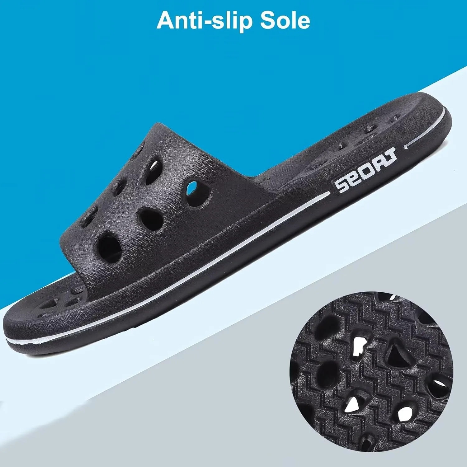 FINLEOO Shower Shoes for Women Men, Comfortable Arch Support Quick Drying Pool Slides, Non-Slip Beach Sandals Bathroom Travel College Dorm Shower Slippers