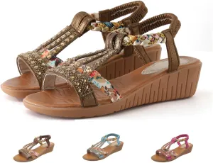 Flat Sandals for Women Dressy Ankle-Strap Summer Sandals with Elastic Band Open Toe Arch Support Comfortable Casual Sandals