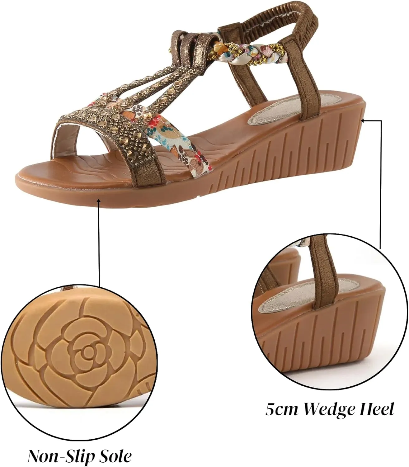 Flat Sandals for Women Dressy Ankle-Strap Summer Sandals with Elastic Band Open Toe Arch Support Comfortable Casual Sandals