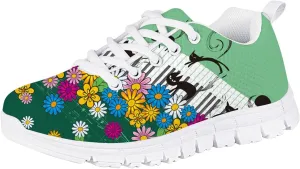 Forchrinse Tropical Hibiscus Palm Print Girls Sneakers Lace up Non Slip Running Walking Shoes Lightweight Athletic Shoes for School Travel