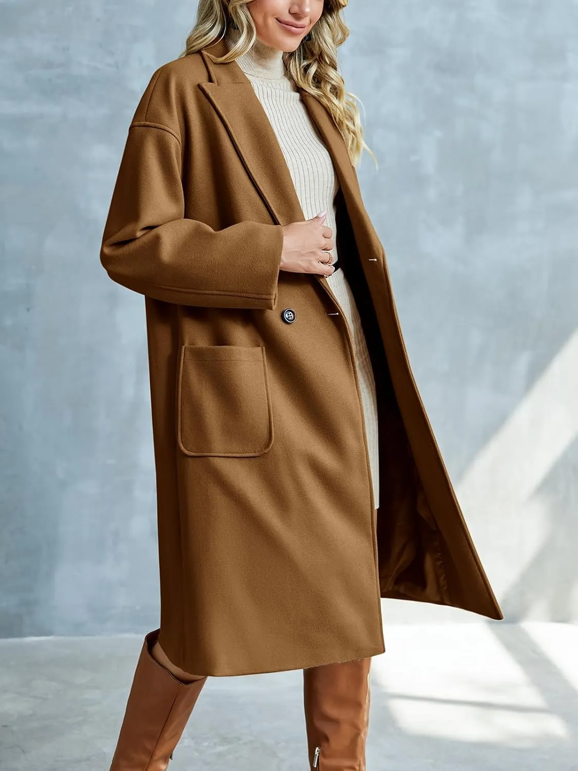 FSHAOES Womens Lapel Peacoat Winter Double-Breasted Outerwear Mid Long Jacket Casual Trench Coat