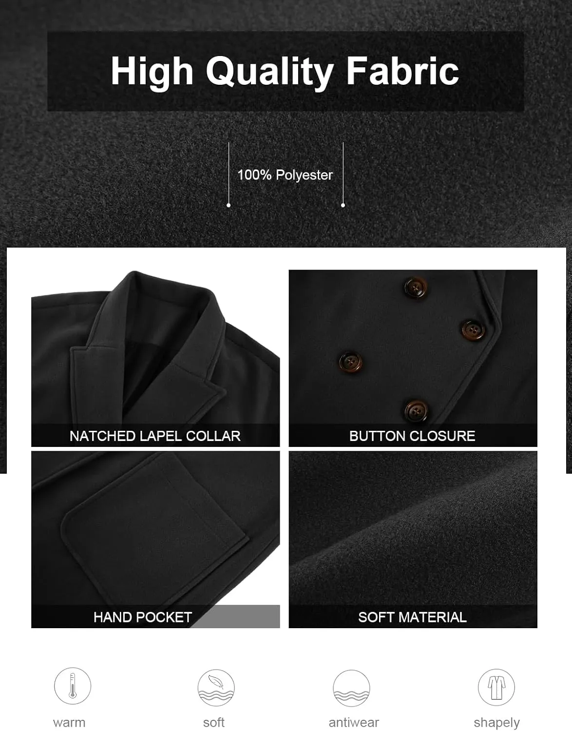 FSHAOES Womens Lapel Peacoat Winter Double-Breasted Outerwear Mid Long Jacket Casual Trench Coat