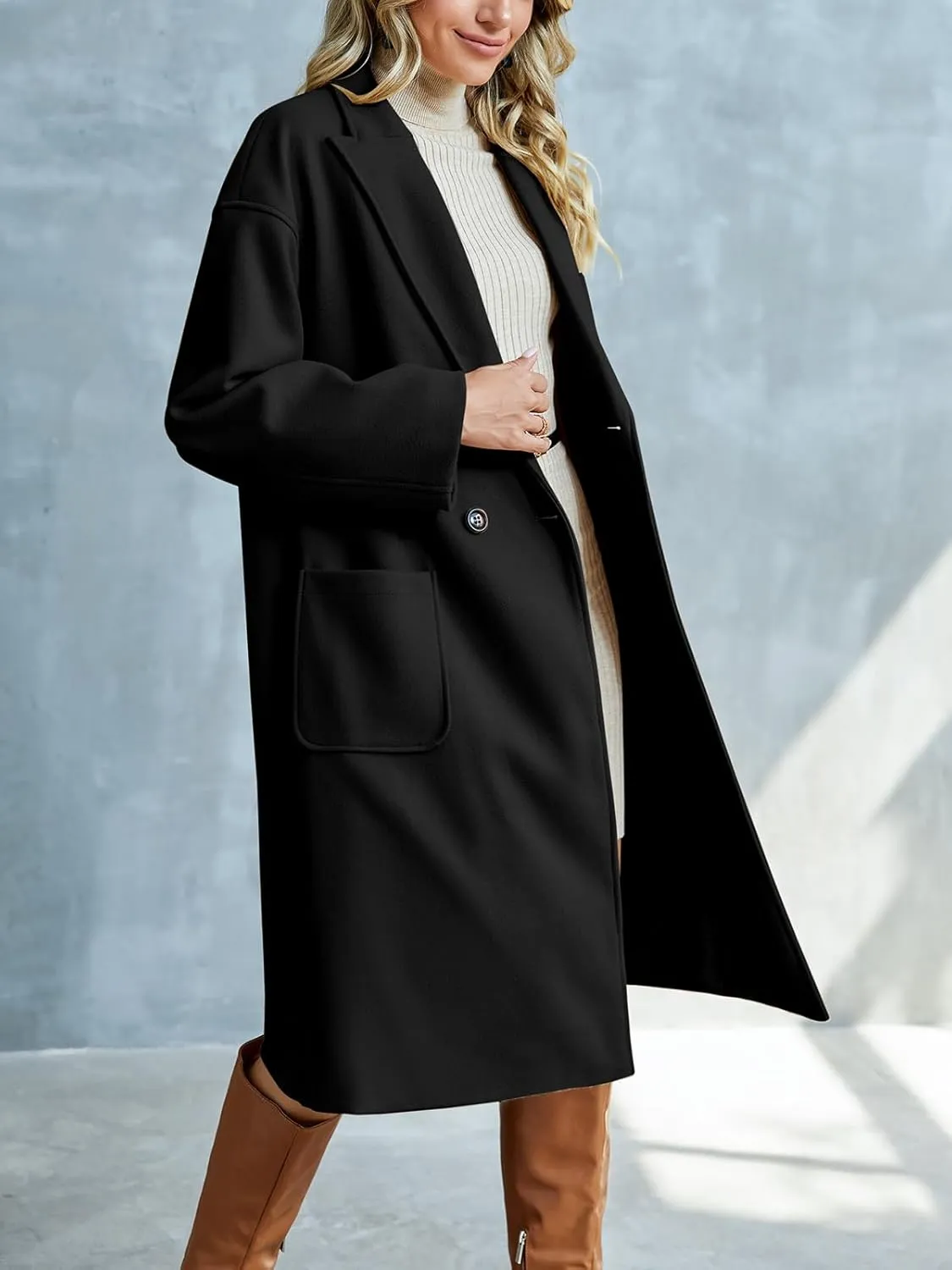 FSHAOES Womens Lapel Peacoat Winter Double-Breasted Outerwear Mid Long Jacket Casual Trench Coat