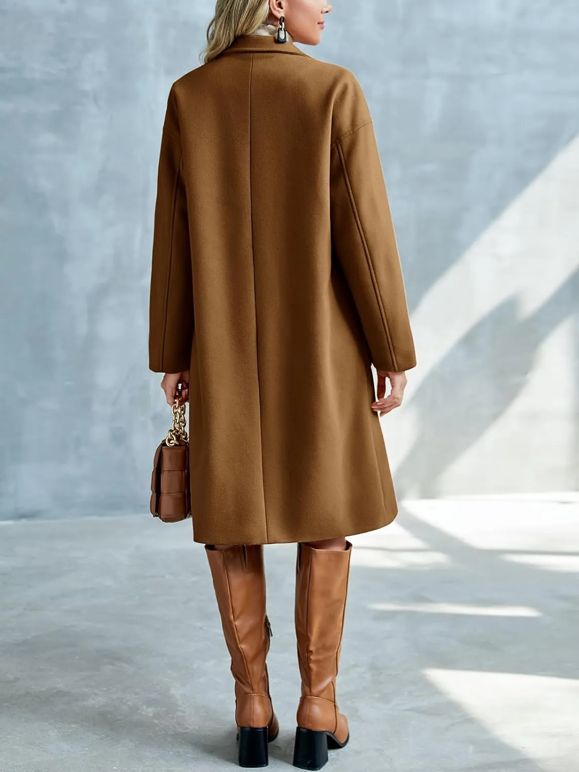 FSHAOES Womens Lapel Peacoat Winter Double-Breasted Outerwear Mid Long Jacket Casual Trench Coat
