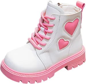 Girls Ankle Boots Kids Heart Design Combat Boots Fashion Lace Up Winter Boots Platform Leather Boots with Side Zipper