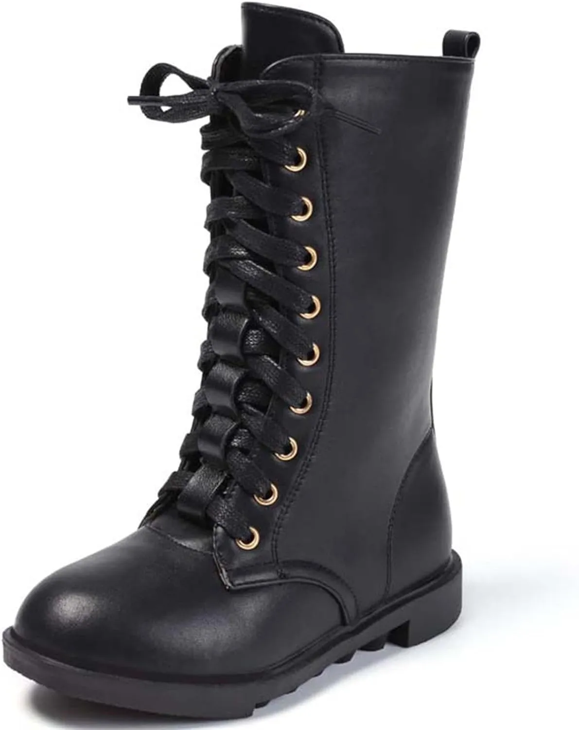 Girl's Boy's Waterproof Leather Side Zipper Mid Calf Combat Boots Outdoor Riding Boots Winter Snow Boots(Toddler/Little Kid/Big Kid)