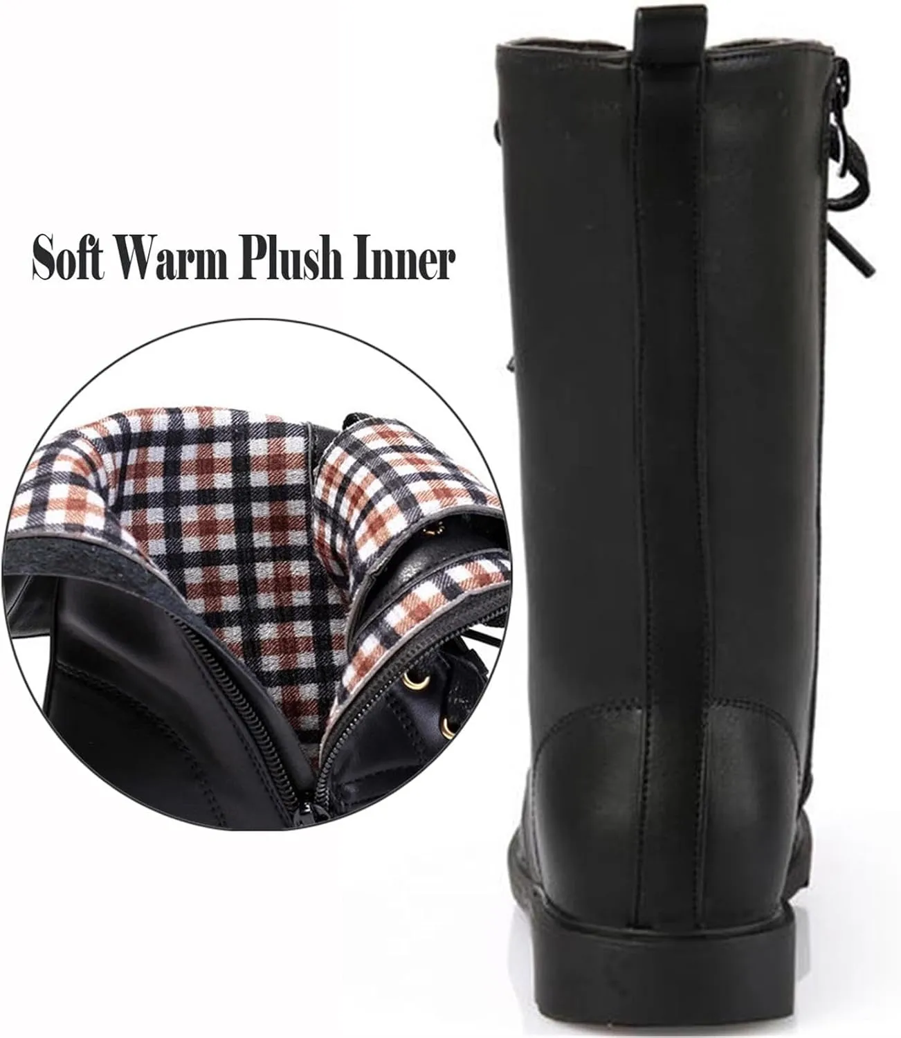 Girl's Boy's Waterproof Leather Side Zipper Mid Calf Combat Boots Outdoor Riding Boots Winter Snow Boots(Toddler/Little Kid/Big Kid)