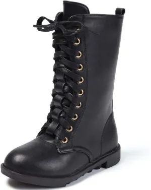 Girl's Boy's Waterproof Leather Side Zipper Mid Calf Combat Boots Outdoor Riding Boots Winter Snow Boots(Toddler/Little Kid/Big Kid)