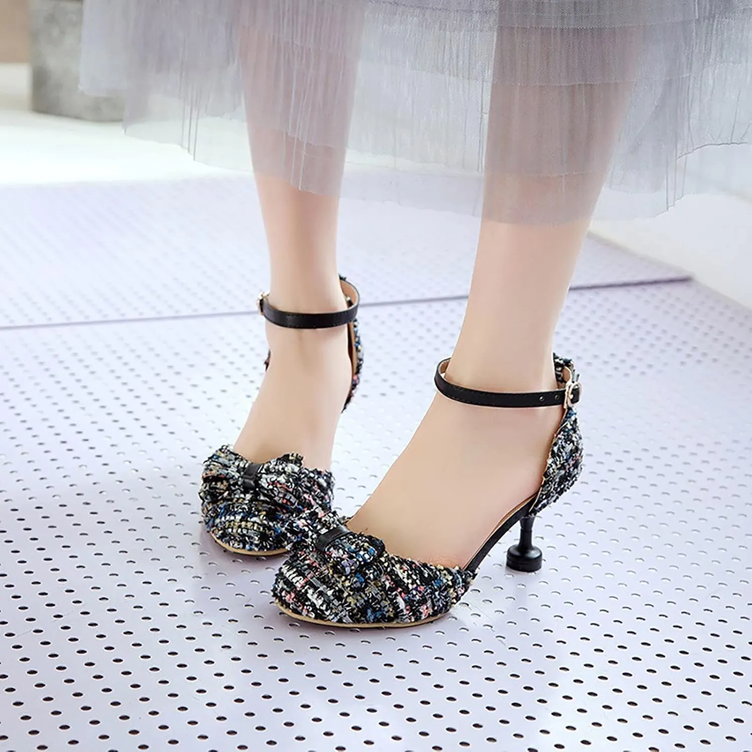 Girl's Cosplay Mary Jane Shoes Kids Cute Chunky High Heel Vintage Pumps with Bow Pointed Toe Sandals Dress Shoes