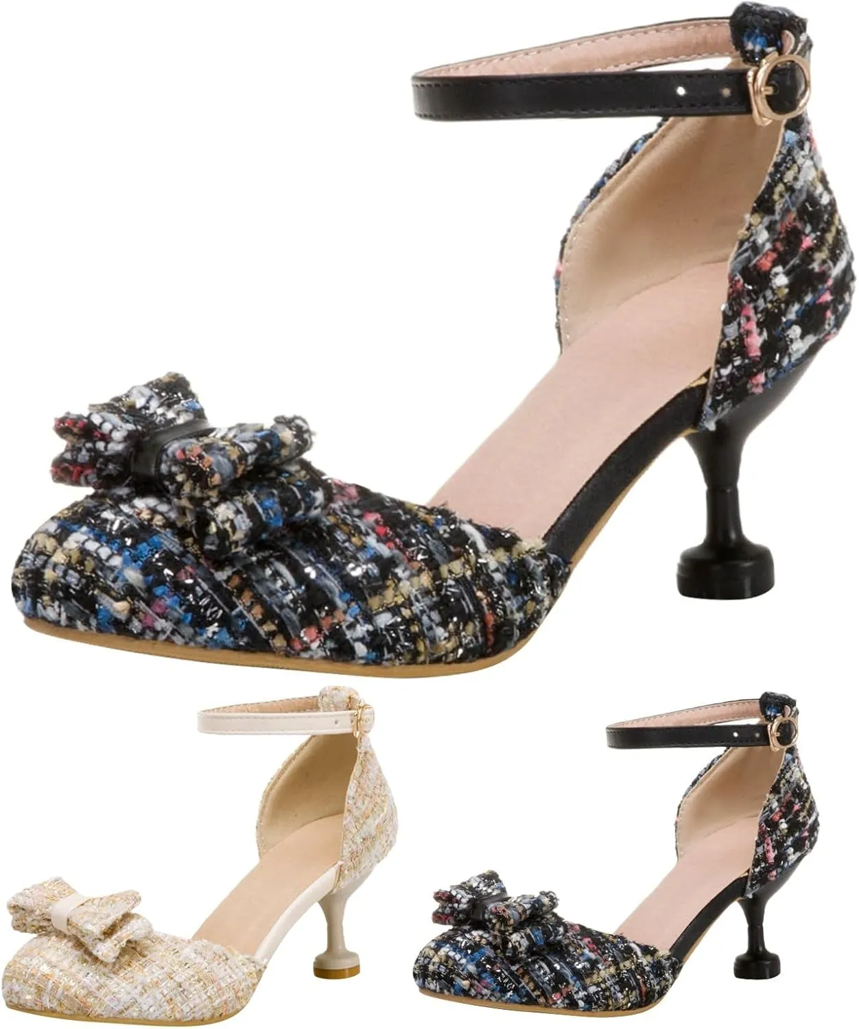 Girl's Cosplay Mary Jane Shoes Kids Cute Chunky High Heel Vintage Pumps with Bow Pointed Toe Sandals Dress Shoes
