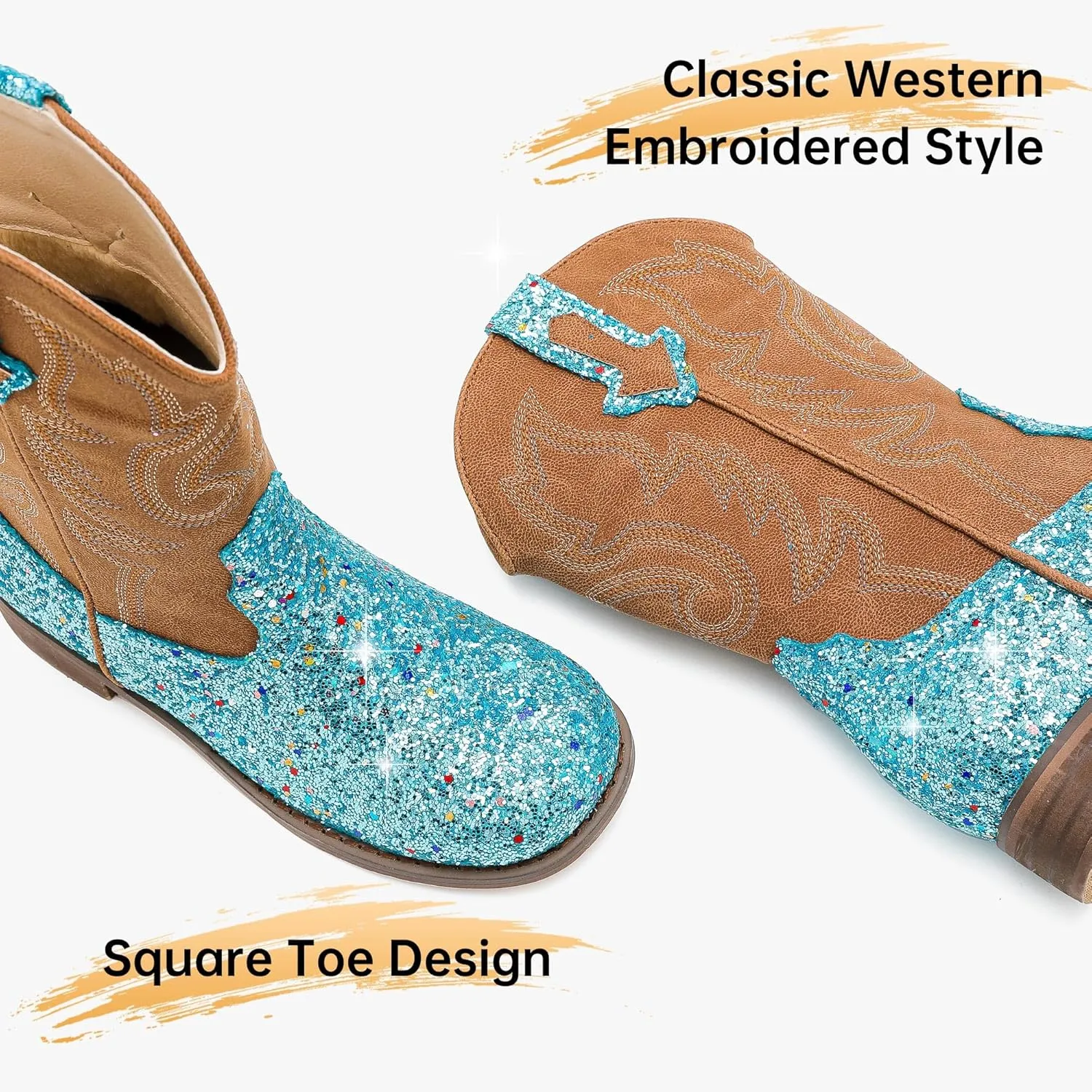 Girls Cowgirl Boots Unisex-Child Mid Calf Glitter Toddler Cowboy Boot Little Big Kids Western Riding Shoes