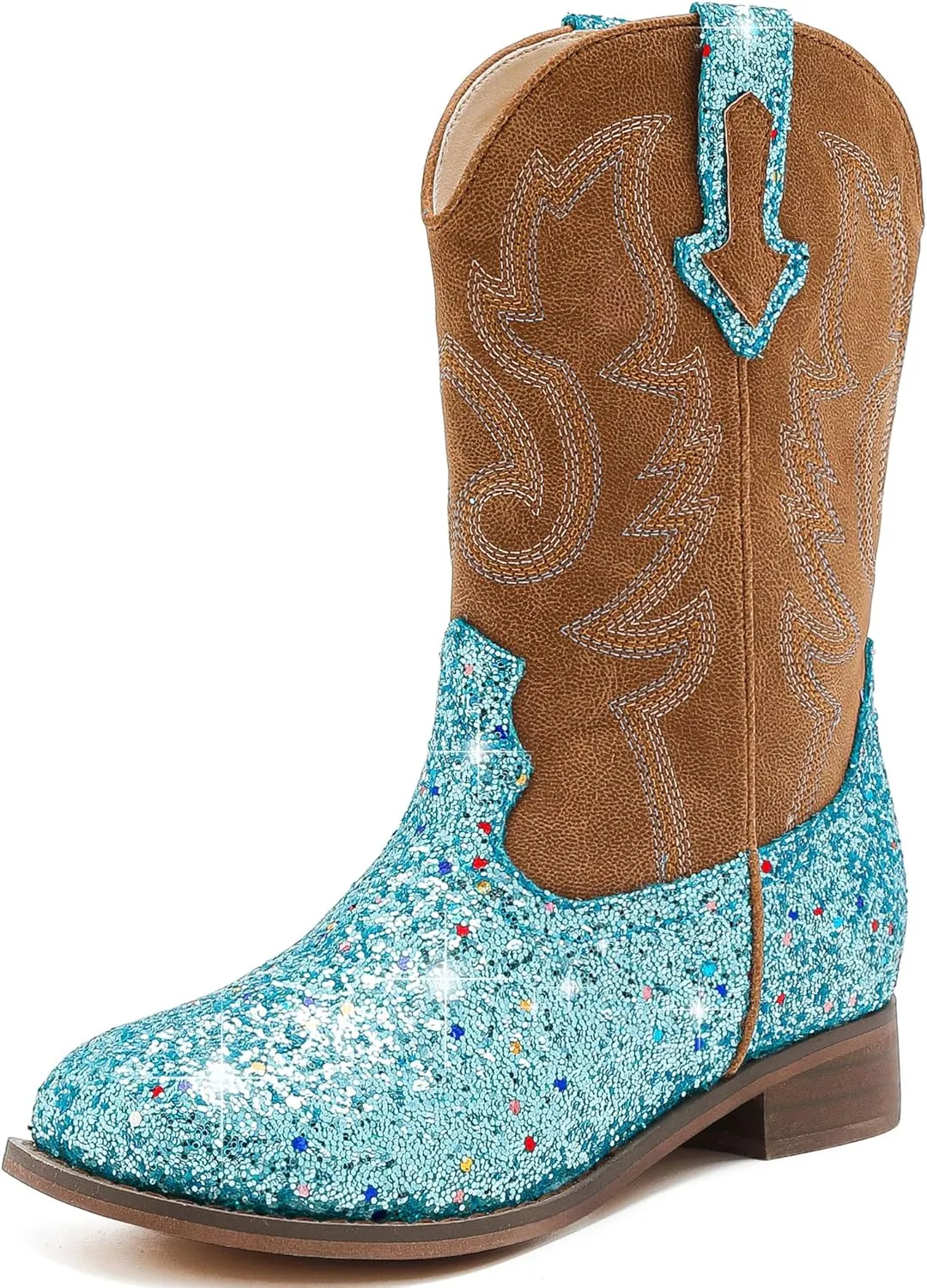 Girls Cowgirl Boots Unisex-Child Mid Calf Glitter Toddler Cowboy Boot Little Big Kids Western Riding Shoes