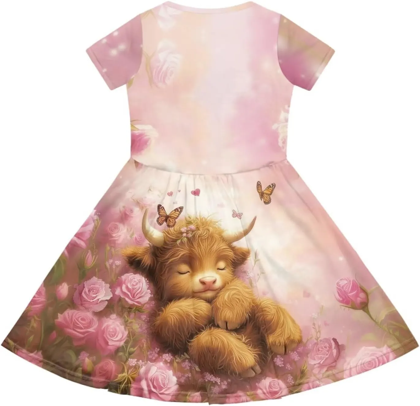 Girls Dresses Size 2-14 Kids Summer Short Sleeve Skater Dress Beach Midi Party Dresses