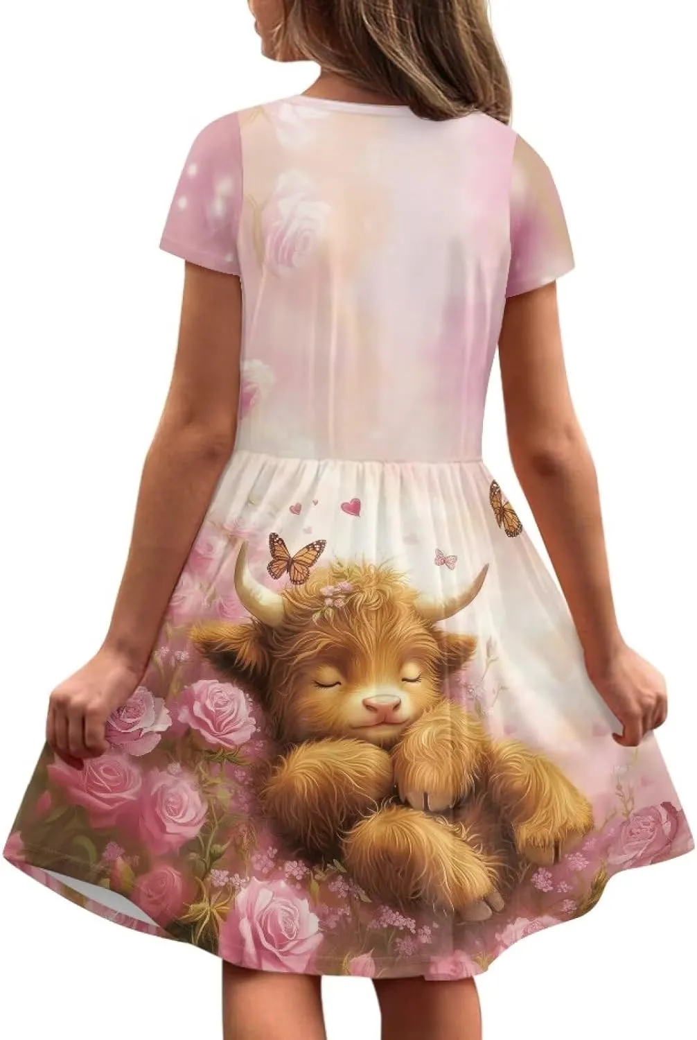 Girls Dresses Size 2-14 Kids Summer Short Sleeve Skater Dress Beach Midi Party Dresses