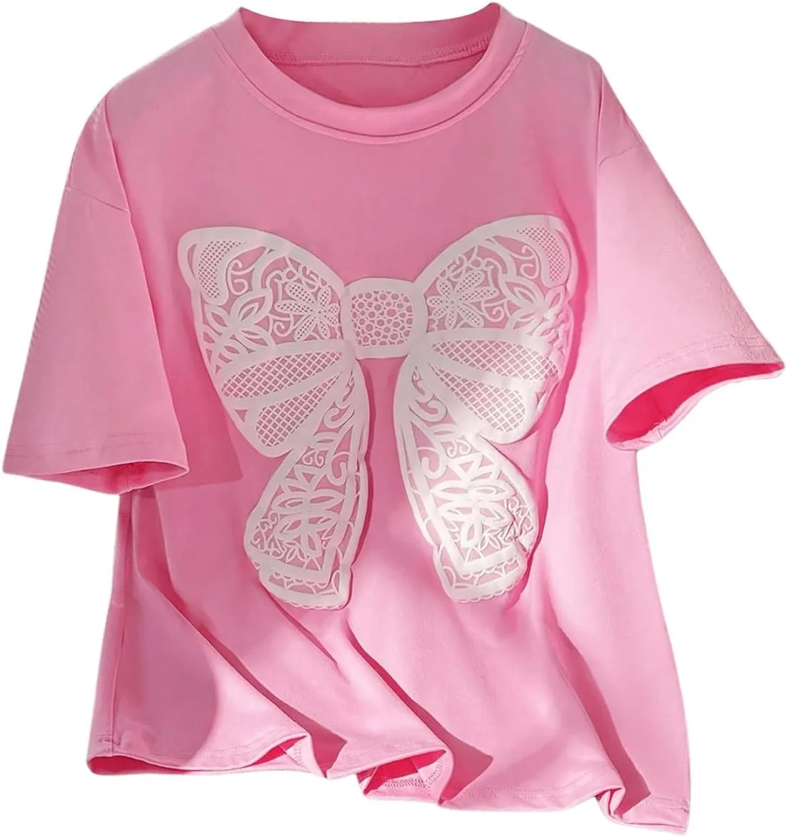 Girl's Drop Shoulder Letter Star Print Tee Tops Loose Short Sleeve Crew Neck T Shirts
