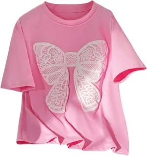 Girl's Drop Shoulder Letter Star Print Tee Tops Loose Short Sleeve Crew Neck T Shirts