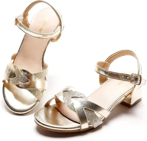 Girls Sandals Low Heels Girl Dress Shoes Open Toe Flower Girl Wedding Party for Toddler Little Big Kid