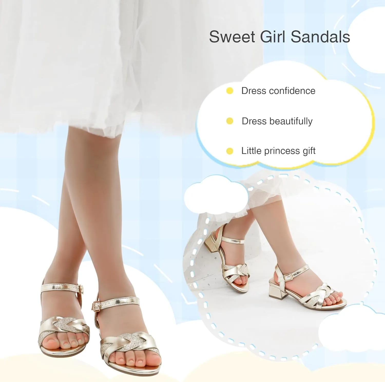 Girls Sandals Low Heels Girl Dress Shoes Open Toe Flower Girl Wedding Party for Toddler Little Big Kid