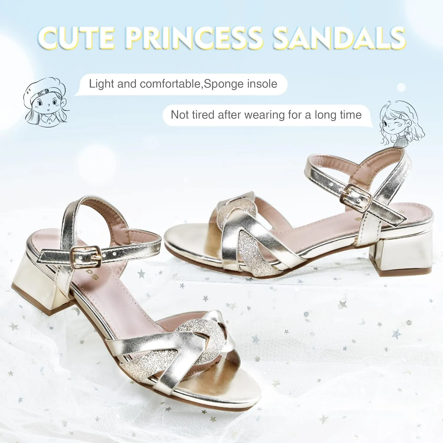 Girls Sandals Low Heels Girl Dress Shoes Open Toe Flower Girl Wedding Party for Toddler Little Big Kid