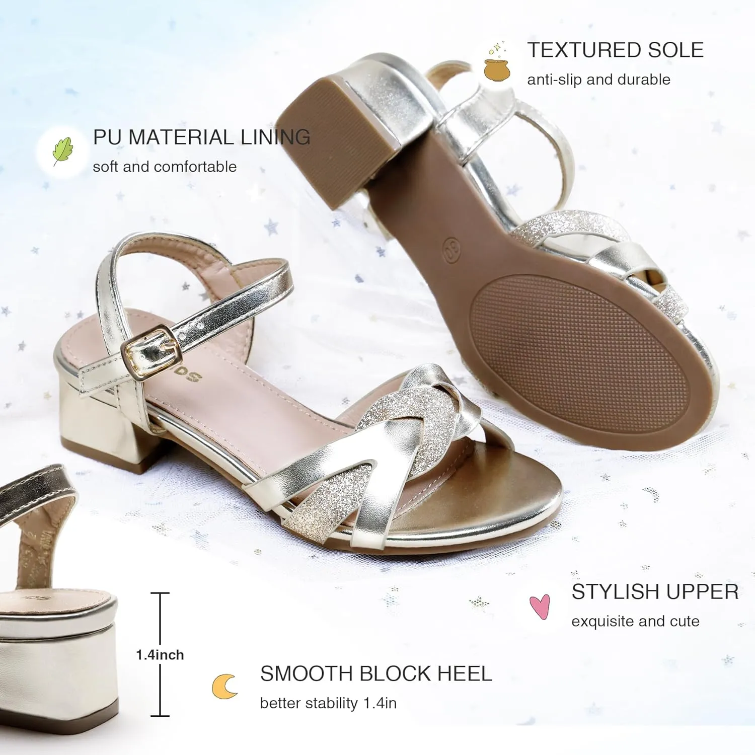Girls Sandals Low Heels Girl Dress Shoes Open Toe Flower Girl Wedding Party for Toddler Little Big Kid