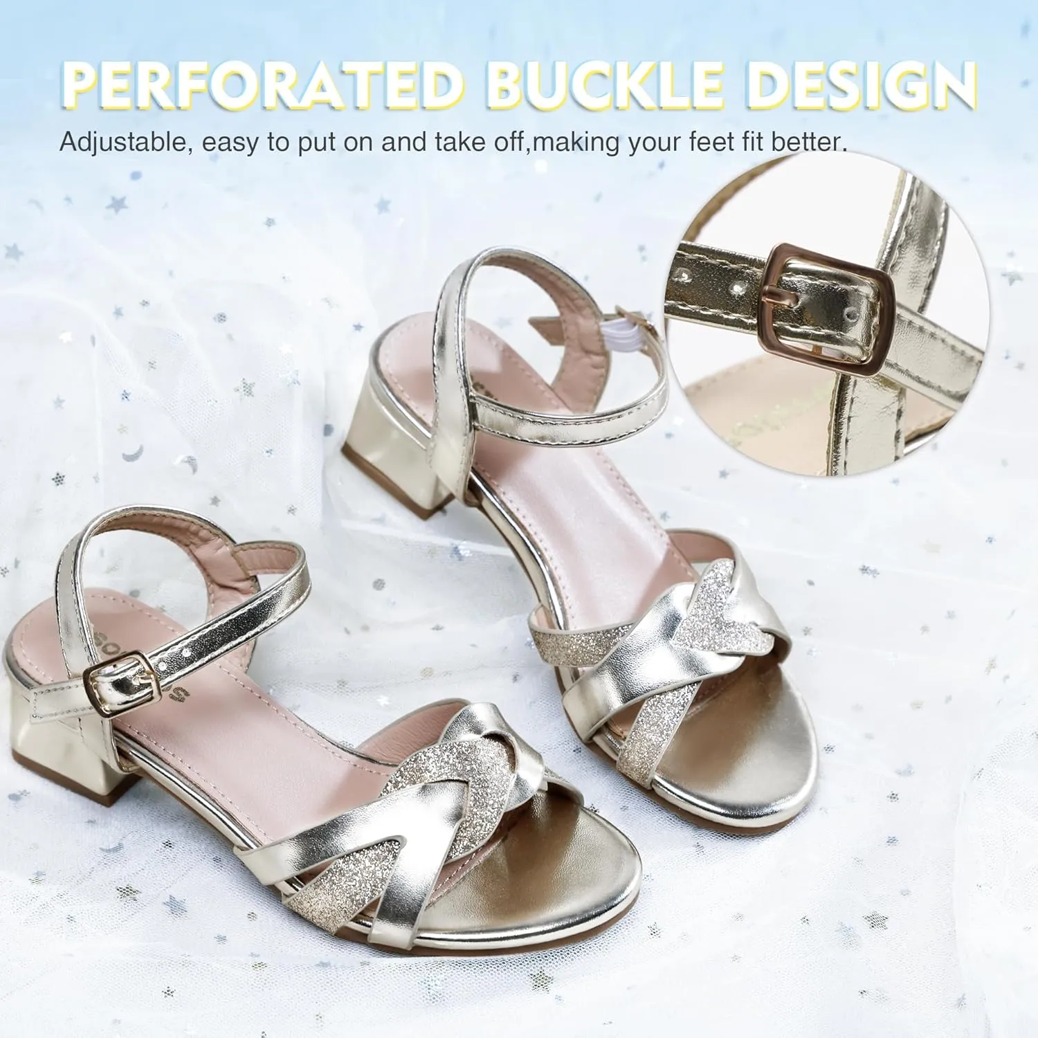 Girls Sandals Low Heels Girl Dress Shoes Open Toe Flower Girl Wedding Party for Toddler Little Big Kid