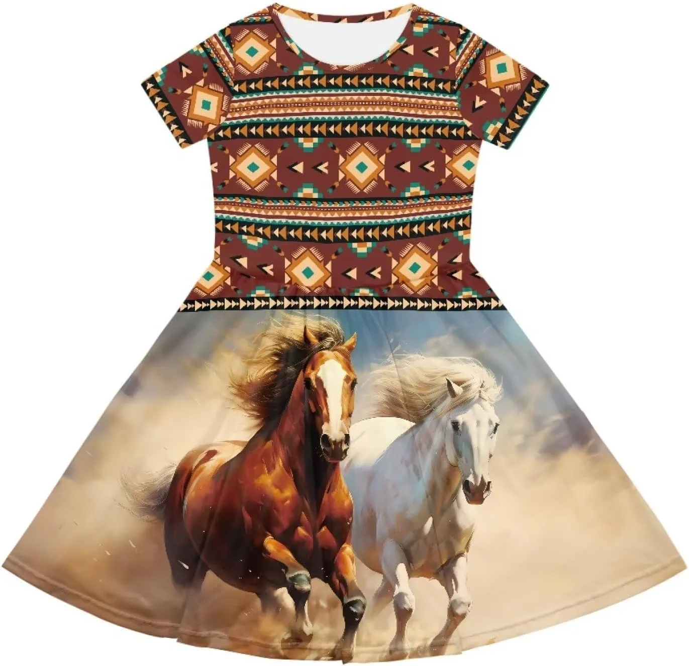 Girls Short Sleeve Dresses with Pockets Cute Dresses for Girls 3-16 Years Old