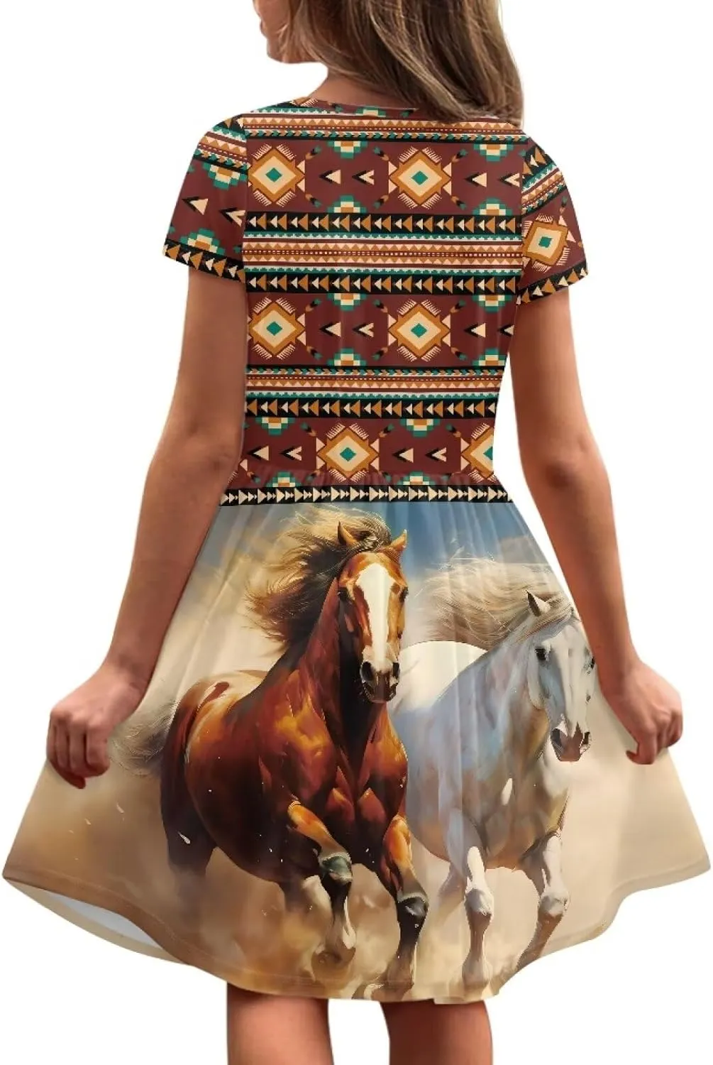 Girls Short Sleeve Dresses with Pockets Cute Dresses for Girls 3-16 Years Old