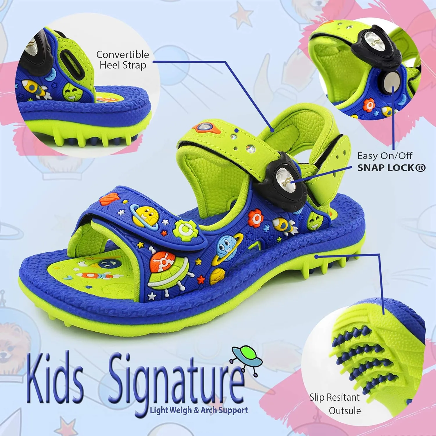 Gold Pigeon Shoes KIDS Easy Snap Lock Outdoor/Water Sandals & Slides. Adjustable Straps