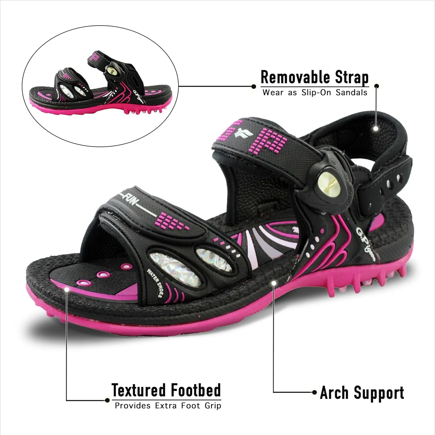 Gold Pigeon Shoes KIDS Easy Snap Lock Outdoor/Water Sandals & Slides. Adjustable Straps
