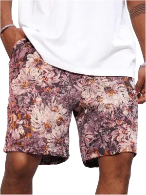 GORGLITTER Men's Floral Embroidery Drawstring Waist Shorts Straight Leg Slant Pocket Shorts