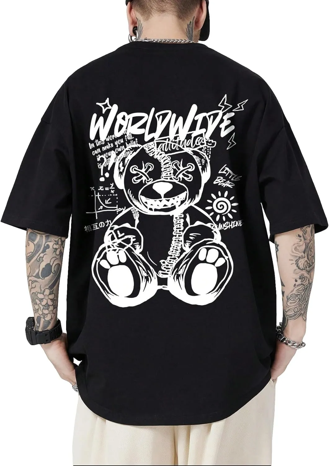 GORGLITTER Men's Letter Graphic Print T Shirts Round Neck Short Sleeve Loose Tee Tops